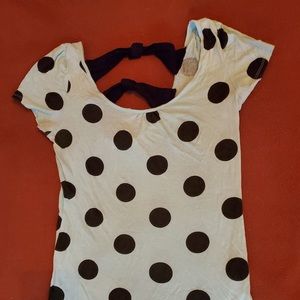 Mint and black polka dot tee with tie back